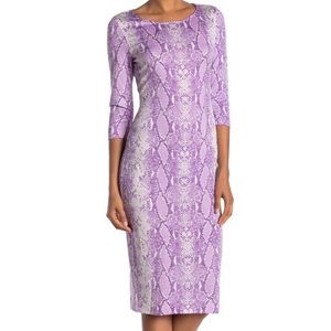 NWT DVF Python Saihana 100% Silk Jersey 3/4 sleeve Purple Snake Bodycon Dress 6